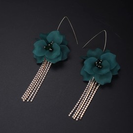 JWICOS Boho Lightweight Big Fabric Flowers Dangle Drop Earrings for Vacation Wedding Charm Chic Petal Hoop Earrings for Women and Girls (Green)