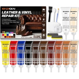 Endhokn Leather Repair Kit, 12 Colors Leather Repair Kit for Couches, Furniture, Car Seats, Sofa, Jacket, Vinyl Restore Kit Fix Scratches Cuts Rips Holes Tears Cracks Color Matchable and Easy to Use