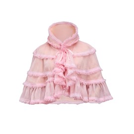 Women's Victorian Ruffles Bustle Cape Bridal Wedding Capelet Vintage Inspired Evening Dress Shawls and Wraps (Pink)