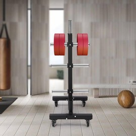 Olympic Weight Rack Plate Tree 1102.3lbs Strong Load-bearing Weight Plate Rack Tree, Q235 Steel Vertical Storage Tree with 2 Bar Holders and 4 Universal Wheels, Practical Gift