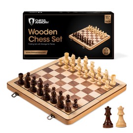 Chess Armory Premium Chess Set - Wooden Board Game with a Portable Wood Case and Secure Storage for Pieces, Set for Kids and Adults (Beech Wood)