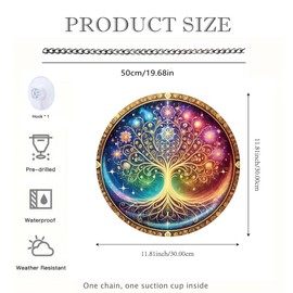 Tree of Life Stained Glass Window Hanging with Chain – Round Acrylic Tree Ornament for Garden, Patio and Indoor Home Decor, Christmas, Birthday, Mother's Day and Housewarming Gift for Women, Grandma