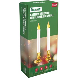 Tupkee Christmas LED Window Candles - Flickering Flameless Window Candles, Battery Operated with Timer – Set of 2
