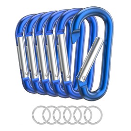 6 PCS Carabiner Keychain Clip -3" Aluminum Carabiner D Ring, Caribeener Clips, Spring Snap Hook for Keychain Clip (Blue)