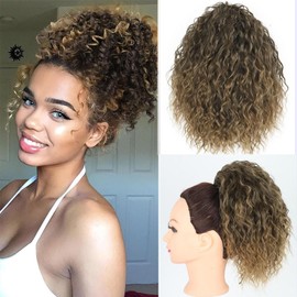 SCENTW Wavy Curly Ponytail Extension 8inch Elastic Drawstring Loose Wave Curly Hair Buns Hair Piece Yaki Texture Synthetic Hair Bun Hair Extensions for Women Daily Use