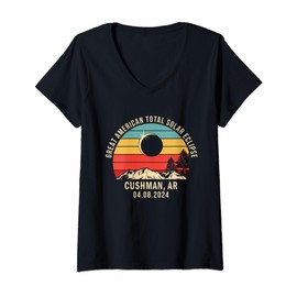 Womens Cushman, AR Arkansas Total Solar Eclipse 2024 V-Neck T-Shirt
