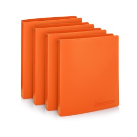 Premium Economy - Carpeta de 3 anillas, anillos redondos de 1 pulgada, capacidad para 175 hojas, flexible, ligera, paquete de 4, apertura lateral, naranja