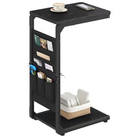 Vovonusy Narrow C-Shaped End Table, Small Side Table for Couch with Storage Bag, Sofa TV Tray Table for Living Room, Bedroom, Bedside ET-P-BK1