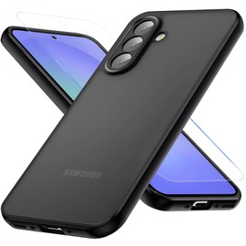 Galaxy A36 5G ケース ガラスフィルム付き ギャラクシー A36 カバー TPUフレーム + PCバックパネル 2重構造マット半透明 黄ばみなし 米軍MIL規格 耐衝撃 レンズ保護 ストラップホール付き SC-54F Galaxy a36ケース ブラック