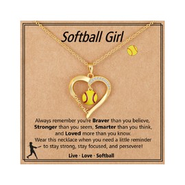 Lydow Softball Necklace Gifts for Teen Girls, Stuff Accessories Jewelry Players Team Sport Ornament Coach Birthday Christmas Decor Gear Things Women Mom 8-12 12-14 Her Gold