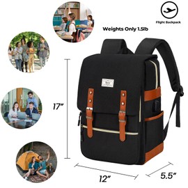 Ronyes Ronyes Vintage Laptop Backpack for Women Men,15.6 inch Bookbag Casual Daypack with USB Charging Port for College Work, Black Backpacks