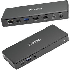 Plugable Plugable USB C Docking Station Dual Monitor 2 HDMI Ports, Power Delivery Dock, Dual 4K Monitor for Windows, ChromeOS, 1x USB-C, 3X USB, Ethernet, and Audio - Driverless (UD-MSTH2)