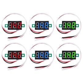 Diitao 6PCS Voltage Tester Small Digital Voltmeter Gauge Tester 0.36" 3 Wire DC 0-100V 3 Colors LED Display Voltage Tester DC Volt Meter Blue Red Green