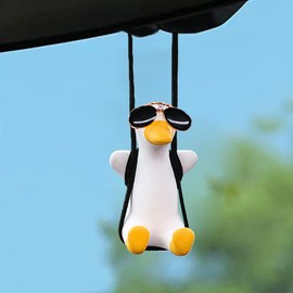 GLogi Hanging Accessories Rear View Mirror of Swinging Duck with Sunglasses Car Pendant Cute Ornament Decoration for Men Women Gift, CZ-033