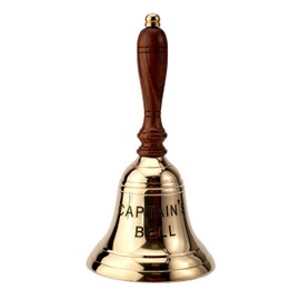 NKlaus Captain's Bell 11582 21 cm Brass Engraved Hand Bell with Wooden Handle