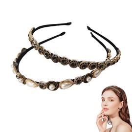 YKEBVPW 2 Pcs Vintage Headband for Women Decorative Baroque Renaissance Headdress Thin Medieval Hair Accessories Beautiful Headbands for Dressy Looks Elegant Pearl Rhinestone Headpiece
