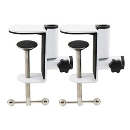 Jhanw Desk C-Clamps with 2 pieces 1/2" Thread Hole, 2 Pack Adjustable Metal Clamps on Table Stand, White Desk Light Clamp Holder for Swing Arm Magnifying Desk Lamp Microphone Camera