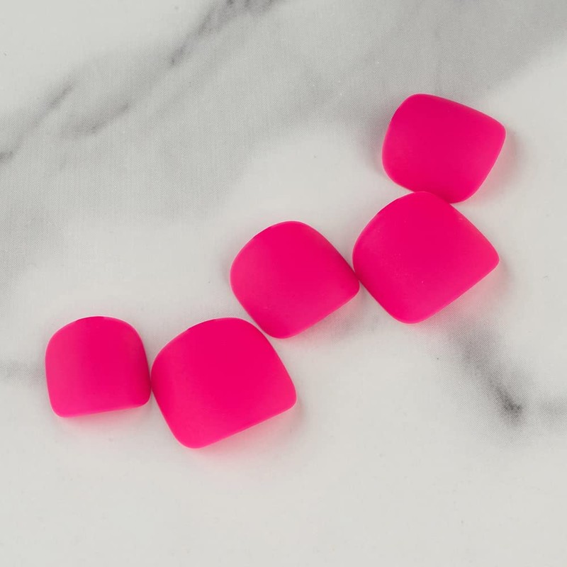 Solid Color Hot Pink Press on Toenails for Women, Matte