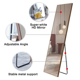 LKJYBG 65" x 23" Full-Length Mirror Wall Mounted/Floor Mounted Wooden Frame Dressing Mirror for Living Room Bedroom Cloakroom Black