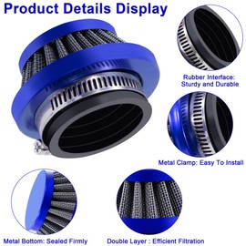 Tunejoy Motorcycle Air Filter 42 mm Motorcycle Intake Air Filter Double Layer Steel Sports Air Filter for 2-Stroke 43cc 47cc 49cc Moped Scooter ATV Quad Scooter Moped Dirt Bike Blue