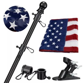 Barcetine Flag Pole for House with American Flag-Black Flagpoles Residential Kit with 5...
