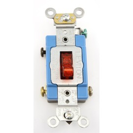 Leviton 1201-PLR 15 Amp, 120 Volt, Toggle Pilot Light, Illuminated ON, Req. Neutral Single-Pole AC Quiet Switch, Industrial Grade, Self Grounding, Red