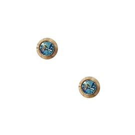 First gold-plated stud earrings, sterile, surgical steel frame with light blue stone
