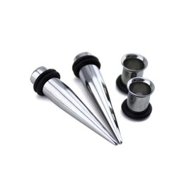 Urban Body Jewelry 1 Gauge Ear Stretching Kit - (1G - 7mm) 2 Steel Tapers & 2 Steel Tunnels (4 Pieces)