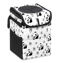 Car Trash Can Black and White Cute Little Panda Baby Small Auto Garbage Bag with Lid Hanging for Front Seat Car Accessories Collapsible Waterproof Car Organizer Storage Box for SUV Sedan