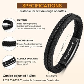 VNOX Christian Religious Gifts for for Son Bracelet with Cross American Flag Black Leather Bracelets USA Patriotic Christmas Birthday Confirmation Baptism Christian Easter Unique Gifts for Son