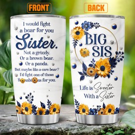JENOIS Cups Soul From Sisters Tumblers, Sister Gifts, Sister Big Sis, Tumbler 20 Oz With Lid And Straw