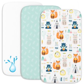 2 x Fitted Sheets Made of 100% Cotton with Elastic Band, 1 x Mattress Protector Made of 100% Waterproof Material, Set of 3, 55 x 90 cm, Fox