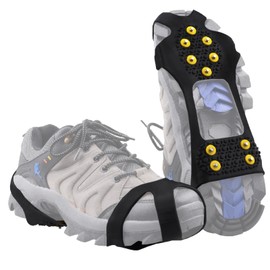 Azarxis Crampons, 10 Spikes, Snow Spikes, Nonslip For Shoe Soles, Fall Prevention, Easy to Install, Ice Spikes, Mud, Ice, Snow Roads, Climbing, Freely Traveling, Trekking, Unisex, Quick Fit, Black, XL