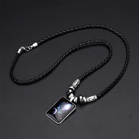 Aquarius Constellation Zodiac Beaded Bracelet for Women Men Natural Stone Crystal Dog Tag Pendant Necklace Birthday Gift Constellations Jewelry Set