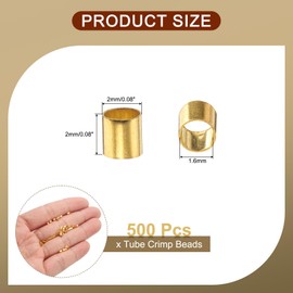 uxcell 500 Pcs Tube Crimp Beads, 2x2mm Copper Crimp Beads End Stopper Beads Tiny Loose Spacer Beads for Earrings Necklaces Bracelets Pendant DIY Crafts, Gold