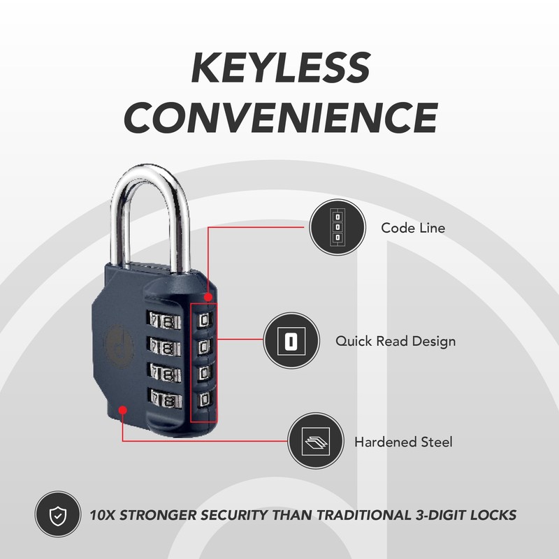 4 Digit Combination Locks 2 Pack - Weatherproof Padlock with
