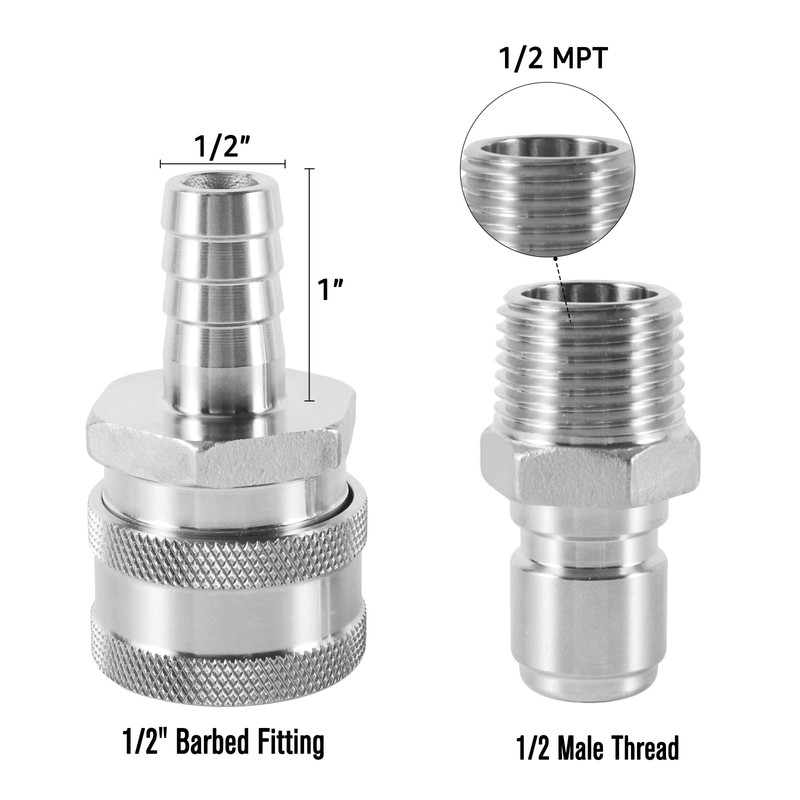 FERRODAY 1 Pair Stainless Steel 1/2 Quick Disconnect Set with