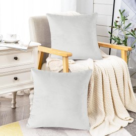 YORKSHIRE BEDDING Cushion Covers 45 x 45 (Pack of 2) - Luxury Velvet Square Throw Pillow Cases - Decorative Soft White Cushion Cover for Sofa Couch Bedroom with Invisible Zipper 18x18 Inches