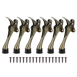 sourcing map Kickdown Door Stopper, 6Pcs 5.5inch Kick Down Door Stoppers for Bottom of Door Flip Down Door Stop Height-Adjustable Rubber Zinc Alloy, Bronze