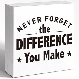 WUZYOU Inspirational Office Wood Box Sign Wall Art Decor，Neverforget The Difference You Make Wood Block Sign Wall Art Decoration Decor，Motivational Office Decor Sign for Study Tabletop Shelf Decor