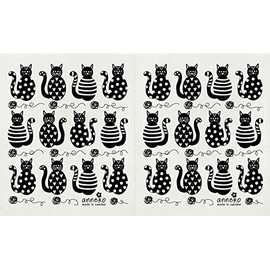 Trendy Tripper Anneko Reusable Swedish Dishcloth, Many Cats Black (2-pk Black Cats)