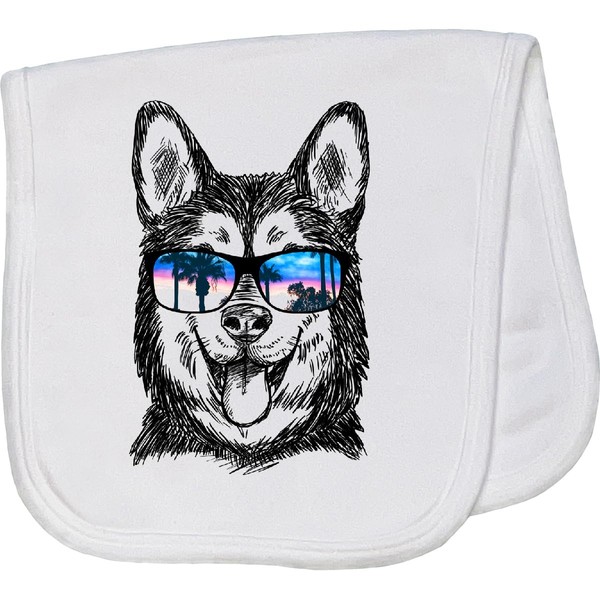 inktastic Siberian Husky Sketch Portrait with Sunglasses Baby Burp Cloth