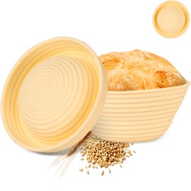 Aledo Mini Silicone Banneton Basket 1 Pcs, 5 Inch Round Proofing Basket, 2-in-1 Bread Bowl for Making and Baking Small Sourdough Bread - Beige Yellow