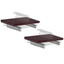 Quality Hangers Wooden Pants Hangers - 20-Pack Swivel Hook Cloth Hanger Set - Lotus Wood Skirt, Pant, Shorts and Slack Hangers with Adjustable Clip (Walnut - Chrome Hook, 20)