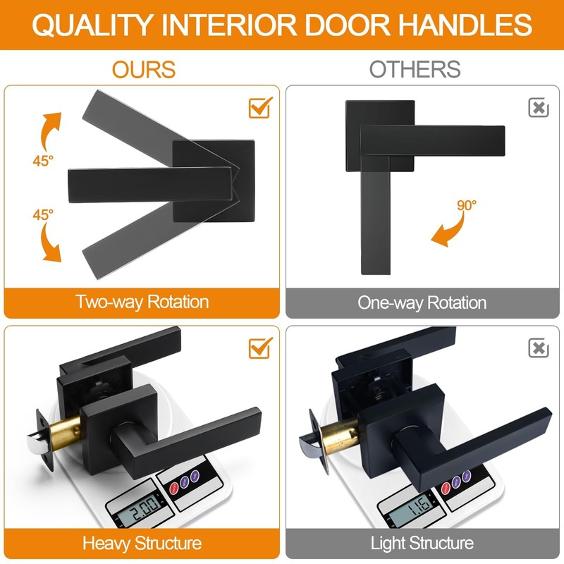 6 Pack Passage Door Handles Matte Black Door Knobs, Interior