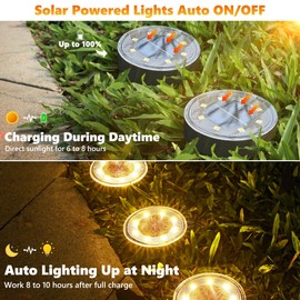 Joomer Solar Ground Lights, 16 Pack 8 LED Solar Lights Outdoor IP68 Waterproof Disc Light In-Ground Landscape Lighting Outdoor for Patio Pathway Lawn Yard Driveway Walkway (Warm White)