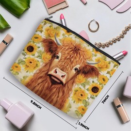 Retro Western Cow Makeup Bag Cosmetic Bag Cow Print Stuff Sunflower Gifts Cow Gifts Western Accessories for Women Girls Boss Friend Sister Cow Lovers Funny Christmas Birthday Friendship Gifts