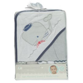 Cribmates Baby Boys' 6-Piece Washcloth & Hooded Towel Set - white/gray, one size