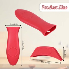 Psyqtsuary Cast Iron Handle Cover 2 PCS Heat Resistant Silicone Hot Handle Holder Cast Iron Skillet Handle Covers Non-Slip Pot Holder Sleeve for Metal Frying Pans ​Aluminum Cookware Handles - Red