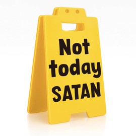 Funny Desk Sign for Women, Men - 'Not Today Satan, Sassy Office Decor Accessory, Pop Culture Meme Gift, Inspirational Quote for Cubicle, Dorm Room, Birthday, Christmas Stocking Stuffer